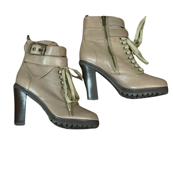 Kelsi Dagger Brown Taupe Lace Up Heeled Booties Size 6.5 leather EVA1 buckles - Picture 2 of 16
